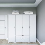 Resim Midoser Mat Beyaz 4 Kapılı 2 Çekmeceli Elbise Dolabı - Gardırop Seti 