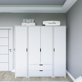Resim Midoser Mat Beyaz 4 Kapılı 2 Çekmeceli Elbise Dolabı - Gardırop Seti 