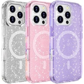 Resim İphone Uyumlu 16 Pro Uyumlu Kılıf Magsafe Şarj Özellikli Parlayan Simli Saydam Renkli Zore Allstar Ka Mor 