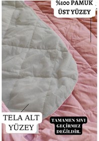 Resim Alez Takımı %100 Pamuklu Sessiz 3 Parça Kapitoneli Yastık Alezli Pembe Tek Kişilik 