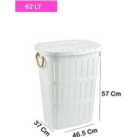 Resim Bambu Halatlı Ahşap Görünümlü Çamaşır Sepeti 62 Lt - Beyaz 