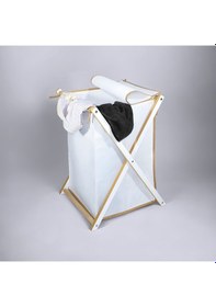 Resim Ahşap Kirli Çamaşır Sepeti, Banyo Düzenleyici Çamaşır Sepeti Beyaz 