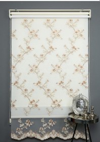 Resim Blind-x Bej Çift Mekanizmalı Kadife Sarmaşık Nakışlı Tül Stor Perde Dayanıklı Alüminyum Kasa 