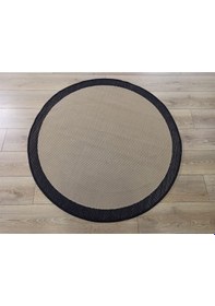 Resim Çam Halı Sisal 9716 Bej / Siyah Bordürlü Daire Jüt Sisal Kilim - 120x120 