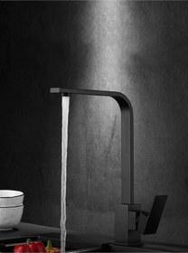 Resim Mat Siyah Kuğu Kare Mutfak Eviye Bataryası Siyah 