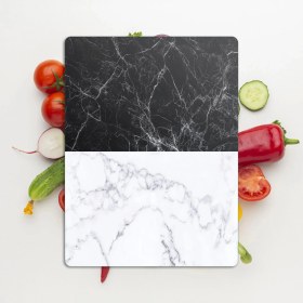 Resim Decovetro Cam Kesme Tahtası ve Sunumluk Double Siyah Beyaz Mermer Desenli 30X40 cm 