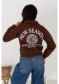 Resim Noa & Noa Kadın Baskılı Oversize Sweatshirt Sporty Season 1992 Kahverengi 