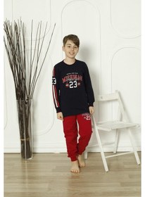 Resim Yeni Sezon Erkek Çocuk Gez Garson Uzun Kollu Pamuk Penye Pijama Takımı 5084-lacivert Lacivert 