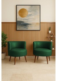 Resim Sydney 2 Adet Modern Berjer Tekli Koltuk Deri Kumaş Ahşap Ayak Ofis Ve Ev Kullanımı Yeşil Yeşil 