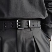 Resim Çift Pin Kare Toka Kemer Sağlam Siyah Naylon Noktalı Esnek Kemer Ceket Kot Pantolon Kemerleri Unisex Bel Kemerleri 