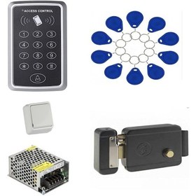 Resim Rfid Proximity Şifreli Kartlı Kapı Açma Sistemi Seti 10 Göstergeç Kilit Şifre Paneli Trafo Buton 