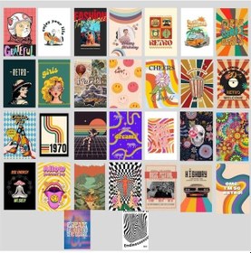 Resim 3273-psychedelic Retro Poster, Indie Kolaj Poster Seti, Dekoratif Poster Kolaj Seti, Çerçevesiz Hediyelik Poster - 30 Adet - 10cm X 15cm 