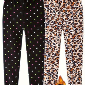 Resim 2 adet Kız Çok Renkli Yıldızlı Nokta Desenli Uzun Pantolon Sonbahar ve Kış Pantolon Sıcak Pantolon Dış Giyim, Dış Giyim 