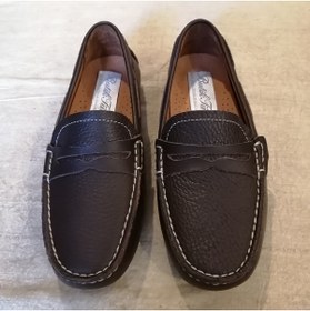 Resim Butik Tülin Kadın Hakiki Dana Derisi Kahve Bantlı El Dikişli Yumuşak Kaymaz Kauçuk Geçme Dikişli Tabanlı Loafer 