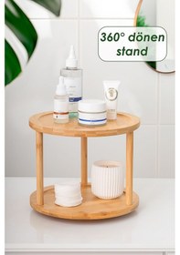 Resim M9263-35 360 Döner Standlı Bambu Sunumluk Organizer-2 Katlı Baharatlık Düzenleyici Stand Ahşap 