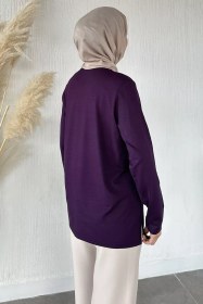 Resim Taşlı Tesettür Anne Penye Bluz Mor TZL-P-00021462 