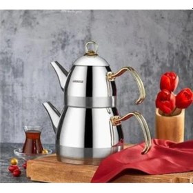 Resim Kahramanlar Roma Gold Line Orta Boy Çaydanlık Takımı Altın 