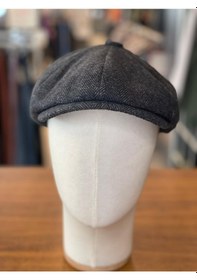 Resim Hamze Peaky Blinders Tarz İngiliz Model Balıksırtı Desen Kaşe Kumaş Kasket Şapka Siyah 