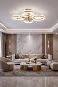 Resim Ecrin 4lü Plafonyer Gold Led Avize Kristal Görünüm Beyaz Işık Enerji Tasarruflu Oturma Odası Yemek Odası 