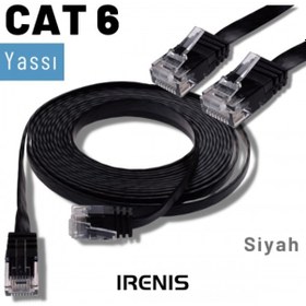 Resim Irenis CAT6 Kablo Yassı Ethernet Network Lan Ağ İnternet Kablosu 15 M Siyah 