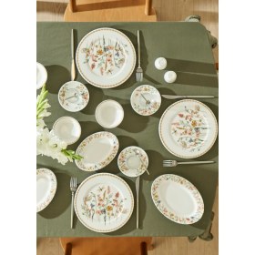 Resim Bella Maison Flores Porselen 26 Parça 6 Kişilik Kahvaltı Takımı Çiçek Desenli Renkli Elips Tabaklar 