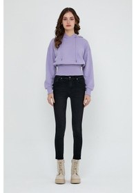 Resim Kadın Karbon Fırçalı 3 İplik Oversize Sweatshirt Lila 