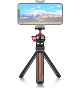 Resim Sones Puluz Ahşap İşlemeli Masaüstü Vlog Canlı Tripod Tutucu Ve Bilyalı Başlık Kırmızı 