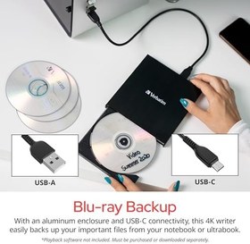 Resim Verbatim Ultra HD 4K Blu-ray Yazıcı USB-C, Siyah 
