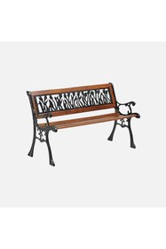 Resim KÜSKÜ Çiçek Motifli Ahşap Bahçe Bankı 125x70 cm - Metal Kollu Dekoratif Bahçe Oturma Bankı 