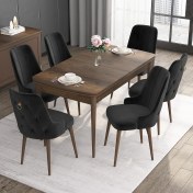 Resim Canisa Concept Noa Serisi, 80X132 Açılabilir Mdf Masa, Barok Ahşap Desenli Mutfak Masa Takımı, 6 Sandalye 