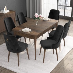 Resim Canisa Concept Noa Serisi, 80X132 Açılabilir Mdf Masa, Barok Ahşap Desenli Mutfak Masa Takımı, 6 Sandalye 