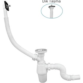 Resim Gama Taslı Evye Sifonu Taşmalı Körüklü Derin Dik Taşma Koku Önleyicili 