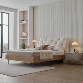 Resim Enza Home Cante Başlıklı Karyola 2'li Set - Krem 