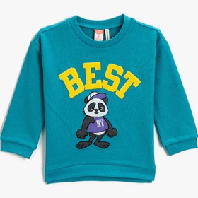 Resim Erkek Bebek Hayvan Baskılı Sweatshirt Bisiklet Yaka Pamuklu 