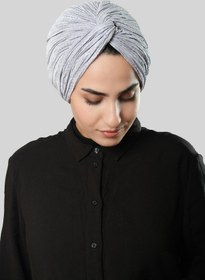 Resim Hürrem Bone Gri Çapraz Büzgülü Piliseli Tesettür Bone Fukuro Kendinden Desenli 2316 15 Gri 