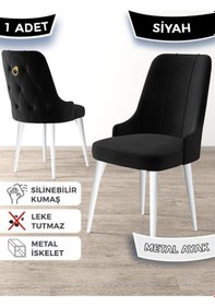 Resim Canisa Newa Serisi, 1.sınıf Babyface Kumaş Beyaz Metal Ayaklı, 1 Adet Siyah Sandalye Gold Halkalı Sandalye Siyah Ayaklar Beyaz 