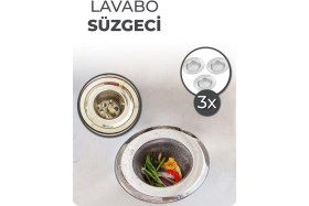 Resim Feyza Design Set Çelik Lavabo Süzgeci, 3'lü Çok Amaçlı Temizlik Aksesuarı 