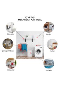 Resim Belize 120cm Katlanabilir Kurutmalık Çamaşır Askısı 7 Gözlü Duvara Monte Çamaşır Askısı Beyaz 