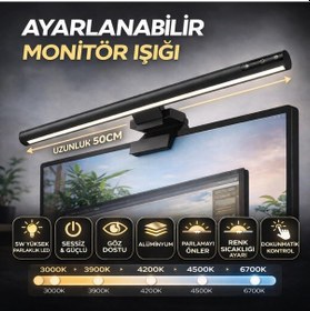 Resim Coofbe Alüminyum 50cm Ayarlanabilir Led Monitör Işığı Lambası İ-wok Kademeli Parlaklık Ayarlı Pc Ekran Işığı 