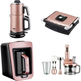 Resim Fakir 4 Parça Elektrikli Çeyiz Seti – Rose Gold Paslanmaz Çelik Su Isıtıcı, Kahve Makinesi, Blender ve Tost Makinesi 