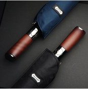 Resim Oldfriend Yeşil 120.9 Cm Otomatik Rüzgar Geçirmez 8 Kollu Şemsiye Ahşap Saplı Pongee Kumaş 