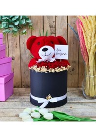 Resim Sevgiliye Sevdiklerinize Özel Kutuda Peluş Ayıcıklı Güller Büyük Boy-468 Kırmızı 