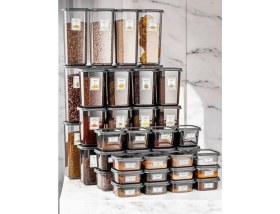 Resim Hima 48'li 96 Parça Çeyiz Seti - Etiketli Kare Erzak Saklama Kabı Çerezlik Baharatlık Bakliyat Kabı 