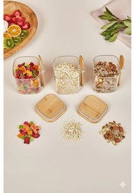 Resim 3 Lü Kaşıklı Cam Kavanoz Seti Baharatlık Saklama Kavanozu 450 Ml Şeffaf 