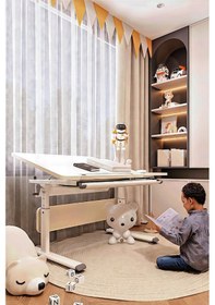 Resim Vega Simple Yüksekliği Ayarlanabilir Ekru Ahşap Çalışma Masası, Modern Ofis Ve Bilgisayar Masası Gri 