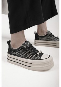 Resim Monica Kriste Bell İthal Özel Seri İnci Detaylı Kadın Spor Ayakkabı Siyah Siyah 