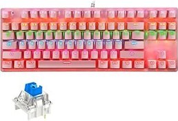 Resim coverzone Leaven K550 Kablolu Pembe Klavye Led RGB 87 Tuşlu Gökkuşağı Renler Mekanik Oyuncu Işıklı Klavye Ergonomik Tasarım Rahat 150cm Kablo Uzunluğu Bilgisayar PC için Mavi Switch 