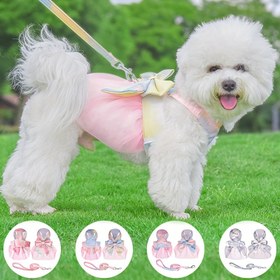 Resim Küçük ve Orta Boy Köpekler İçin Dantel Prenses Elbise Tasma Koşum, Yay Süslemeli Ayarlanabilir Pet Göğüs Askısı 