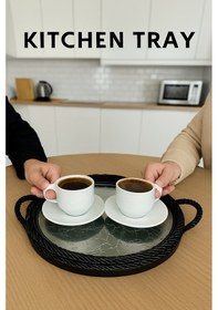 Resim Sert Plastik Yuvarlak Sunum Tepsisi, Dayanıklı Ve Şık Servis Çözümü Siyah 