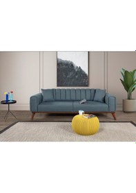 Resim Velar Yataklı Kanepe Keten Mavi Kazayağı Mavi 